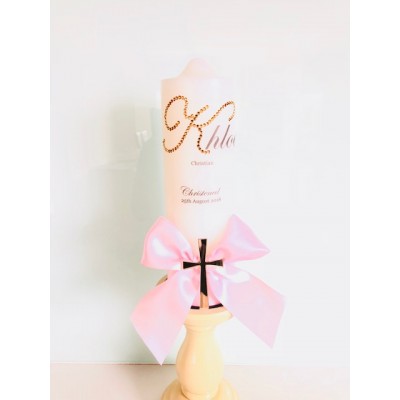 Pearl or Rhinstone Initial & Bow Candle